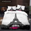 Пододеяльник с изображением цветов Эйфелевой башни King Queen Знаменитая архитектура Парижа Комплект постельного белья для женщин Романтический полиэстеровый пододеяльник