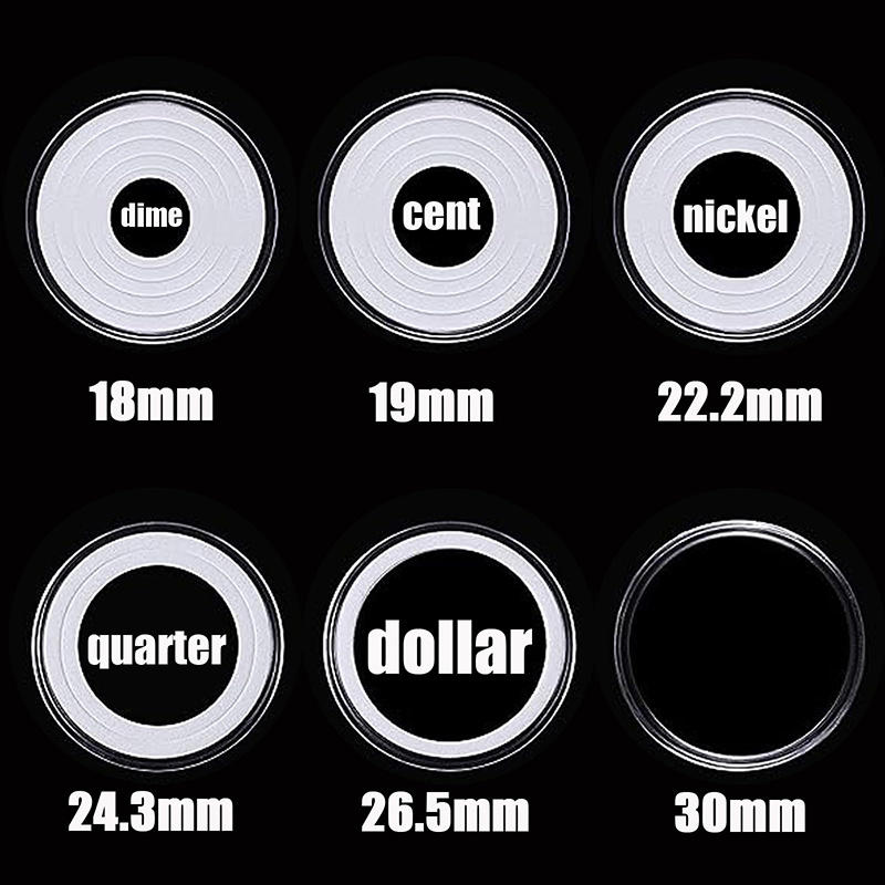 100PCS Clear Coin Holder Capsule Case with Protector Gasket Plastic Storage Box for Collectable Coins Medal Collection Supplies