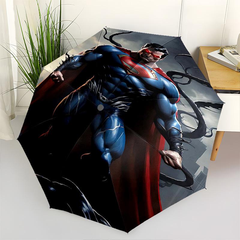 1pc Superman Dark Automatic Folding Umbrella - Compact 8-Rib Design, Durable Plastic & Iron1072L