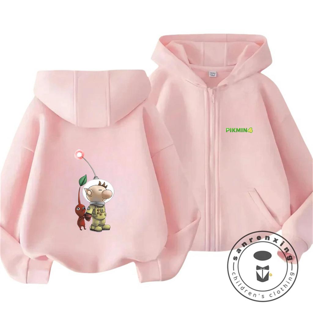 Cute Pikmin Carrying Strawberry Full Zip Hoodie Children 3-14 Years 2026 Adventure Hooded Casual Top