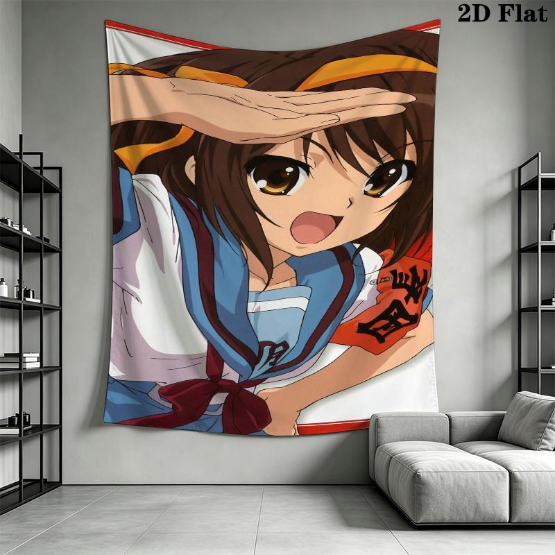 The Melancholy of Haruhi Suzumiya Wall Tapestry Aesthetic Wall Hanging Printed Fabric Blanket Decorative Tapestries for Bedroom Living Room Home Decor