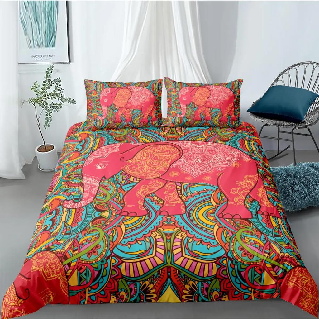 Elephant Duvet Cover Set Bohemian Style Decorative Quilt Cover Set Soft Microfiber Double Queen King Size Polyester Bedding Set