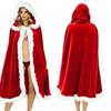 Women Christmas Cloak Fluffy Edge Color Matching Hooded Santa Cosplay New Year Party Performance Costume Festive Poncho