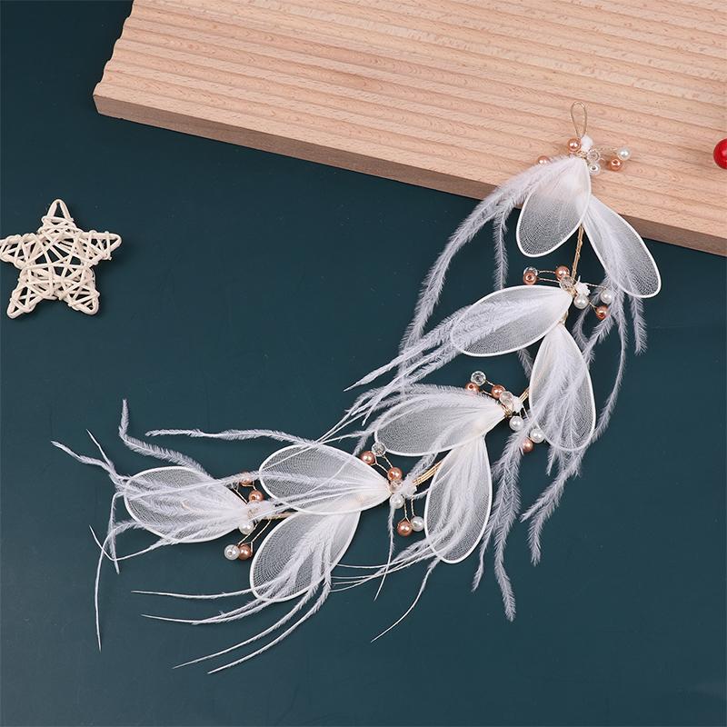 Супер Фея Перо Белые Листья Ободки Для Волос Искусственный Жемчуг Головные Уборы Для Невесты Свадебная Вечеринка Украшения Для Волос