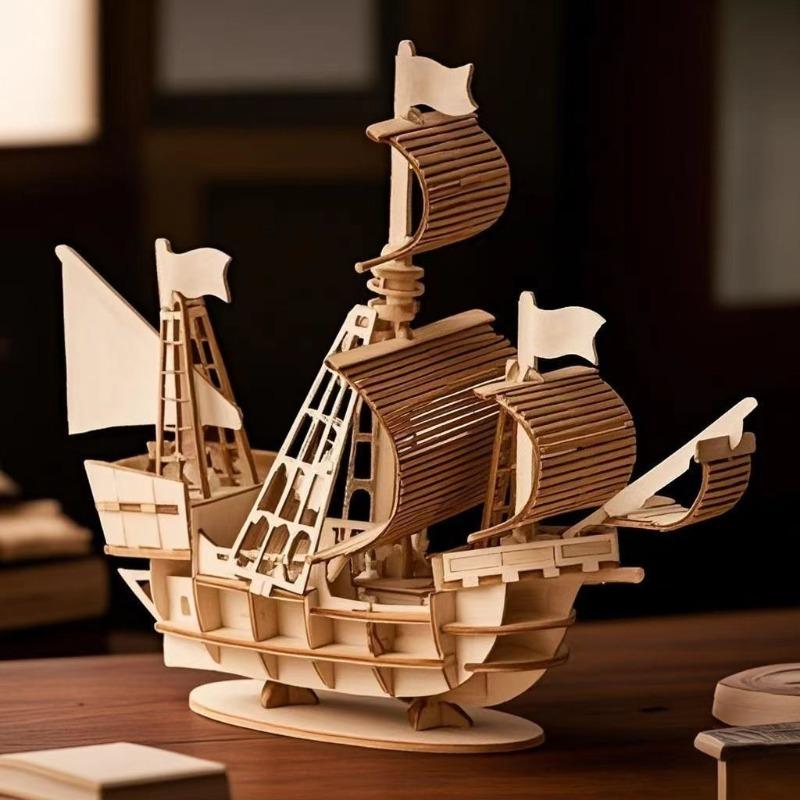 Деревянная модель корабля для детей, собранная игрушка, пазл, 3D трехмерная обучающая модель парусника, ручная работа для родителей и детей.