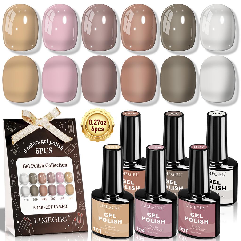 Pastel Gel Nail Polish Set 6 Colors Spring Summer Dopamine Jelly Nail Gel Low Odor Long Lasting UV/LED Cure