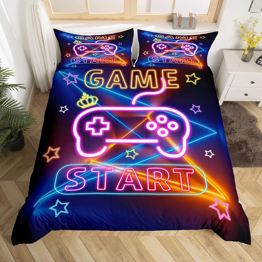 Пододеяльник с геймпадом, комплект постельного белья Queen Video Game Twin, микрофибра, зеленый, с рисунком мультяшного геймера, с электронной тематикой, пододеяльник