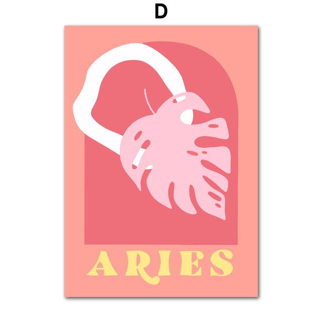 Рамка из цельного дерева Рак Лев Знак зодиака Звезда Лист Бохо Ретро Стена Искусства Холст Картины Скандинавские Современные Плакаты Печатает Фотографии Спальня Домашний Декор