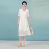 [Diagonal Embroidery] V-neck Solid Color Summer Fungus Edge Mulberry Silk Medium Long Style Temperament Women's Dress