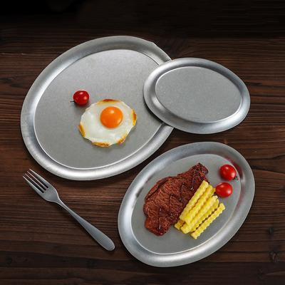 1 шт. Японская винтажная овальная тарелка из нержавеющей стали 304 для ресторана, поднос для десерта, кухонная посуда