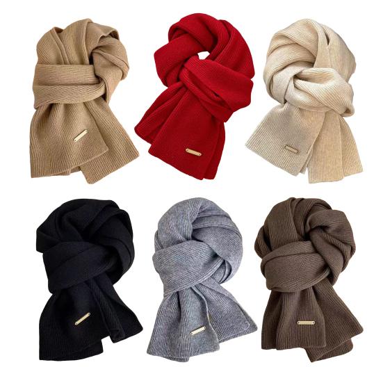 Women Scarf Solid Color Thickened Windproof Warm Versatile Scarf Daily Winter Outdoor Cycling Long Scarf