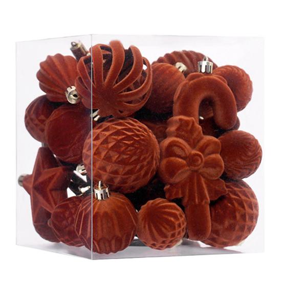 Набор из 28 бархатных елочных украшений: флокированные шары, звезда, елка