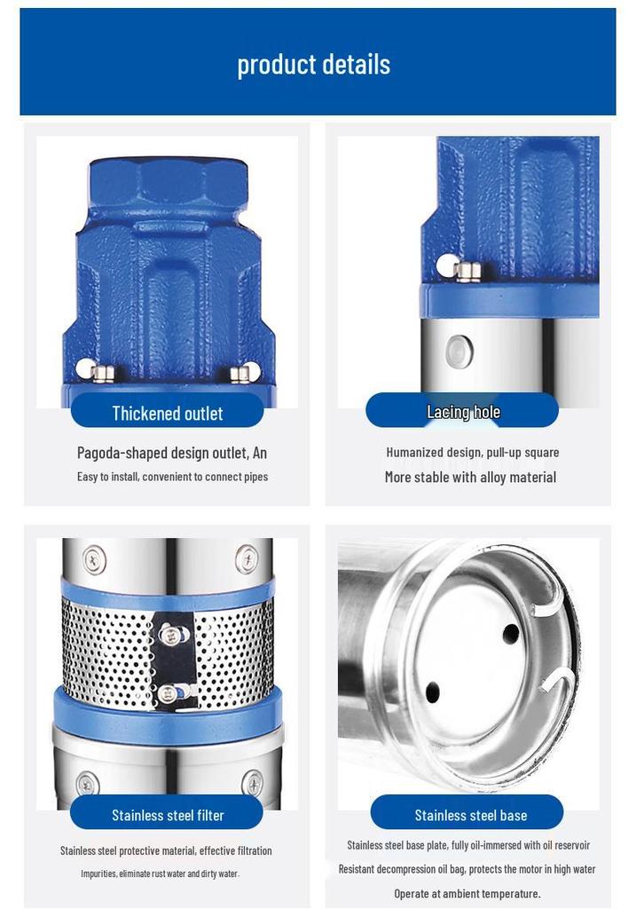 QJD Stainless Steel Deep Well Submersible Pump for High Head and Large Flow
