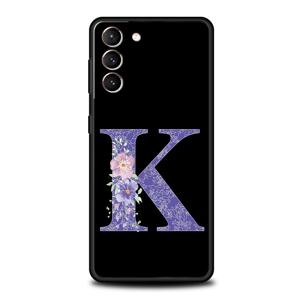 Чехол на телефон с фиолетовым цветком и буквами для Samsung Galaxy S26 Ultra S25 Plus S24 FE S23 S22 5G S21 S20 Черный Мягкий