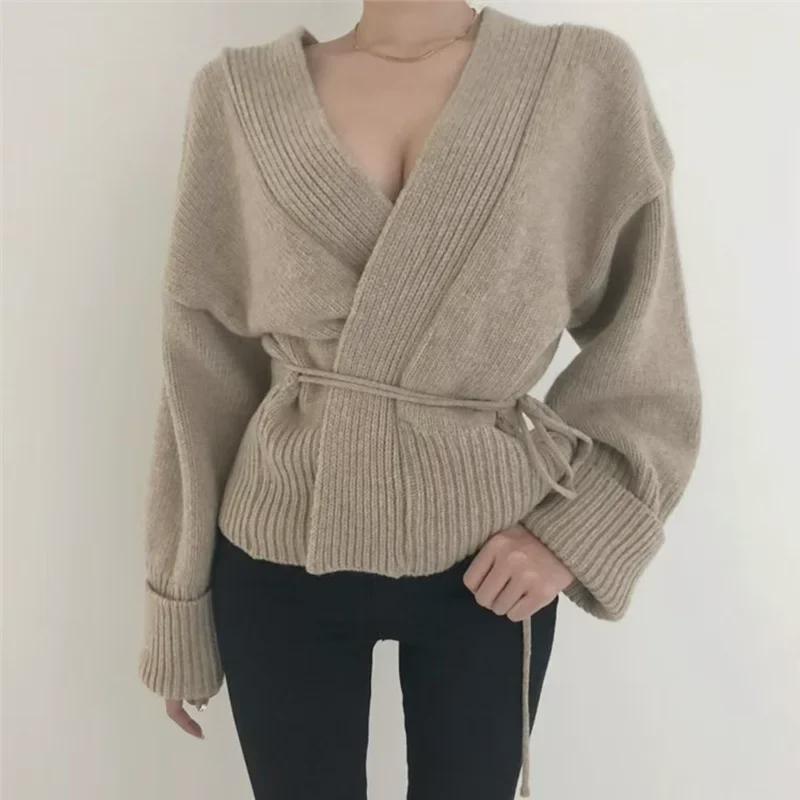Women's V-Neck Knitted Cardigan Sweater - Autumn/Winter Lazy Style