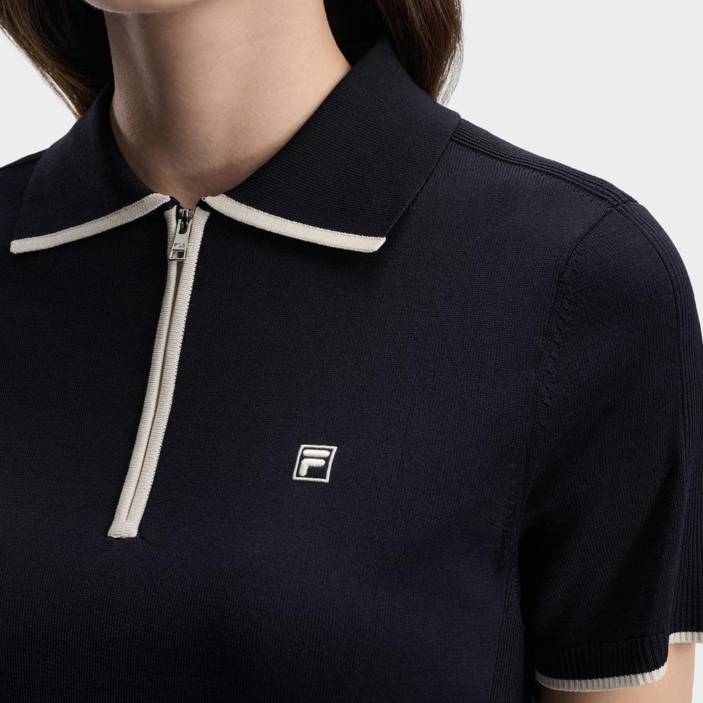 Fila Белый Модный Простой Классический Ретро Повседневный Универсальный Удобный Свитер с Полумолнией с Коротким Рукавом Женские топы Легендарно-Синий F11W613406FNV