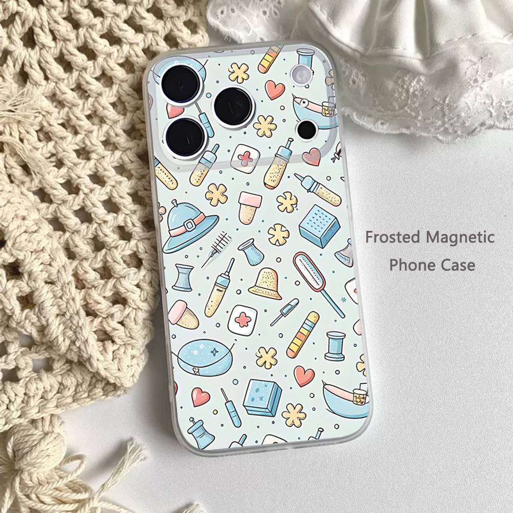 Мультяшный чехол с магнитом, матовый прозрачный, для iPhone 17,16,15,14,13,12,11 Pro,Max,Plus,Mini,Air,E, с изображением врача, медсестры
