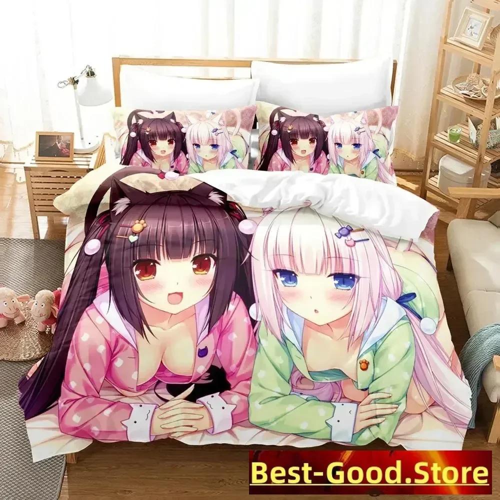 Новый комплект постельного белья Nekopara Ova Пододеяльник Простыня Набивной комплект для кровати Наволочка Кровать Полный Размер Квин-сайз Кинг-сайз Одеяло Спальня