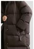 Falling shoulder double zipper stand up collar hooded cloud down jacket