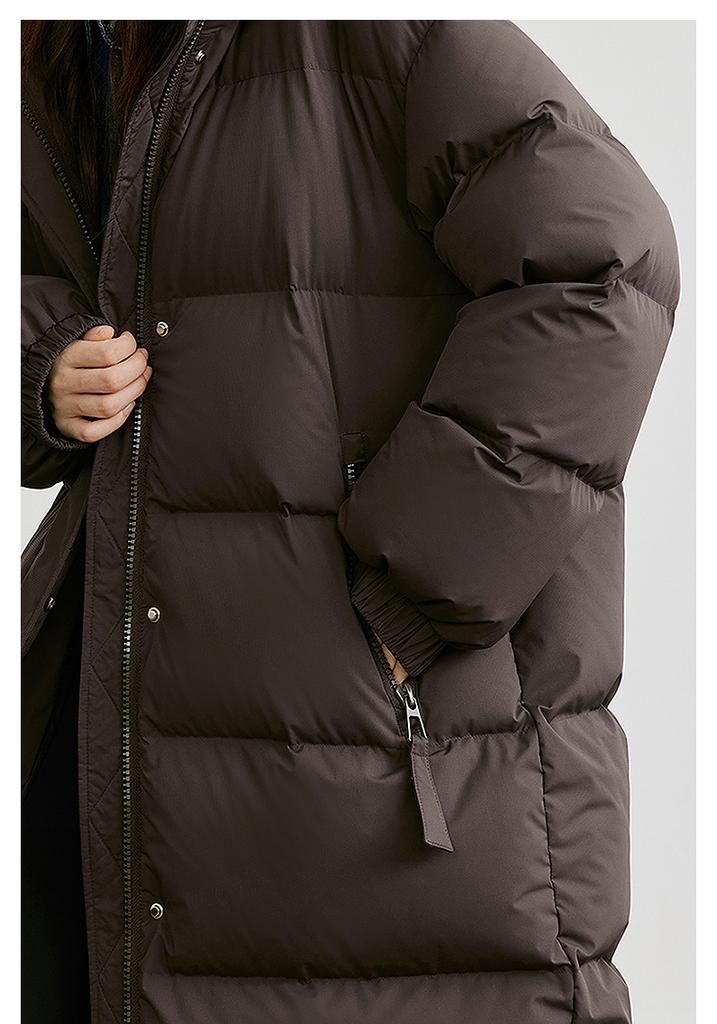 Falling shoulder double zipper stand up collar hooded cloud down jacket