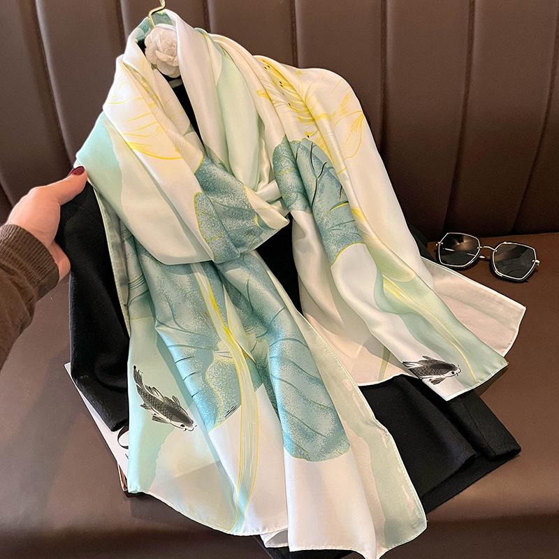 Fashion Silk Scarf Women Shawls Female Cover Flowers for Traveling Sun Protect Sunscreen Beach Scarves Air Conditioning Wraps
