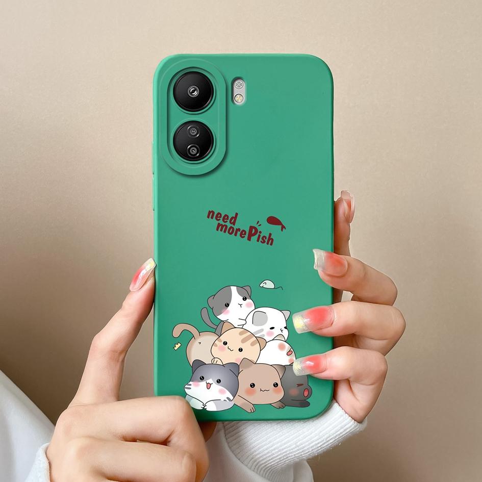 Для Xiaomi Redmi 13C K60 Ultra K70 Pro K70E Note 13 Pro 13R чехол для телефона Милый модный чехол с изображением кота и совы, матовый жидкий силикон, задняя крышка, защитный чехол, бамперы