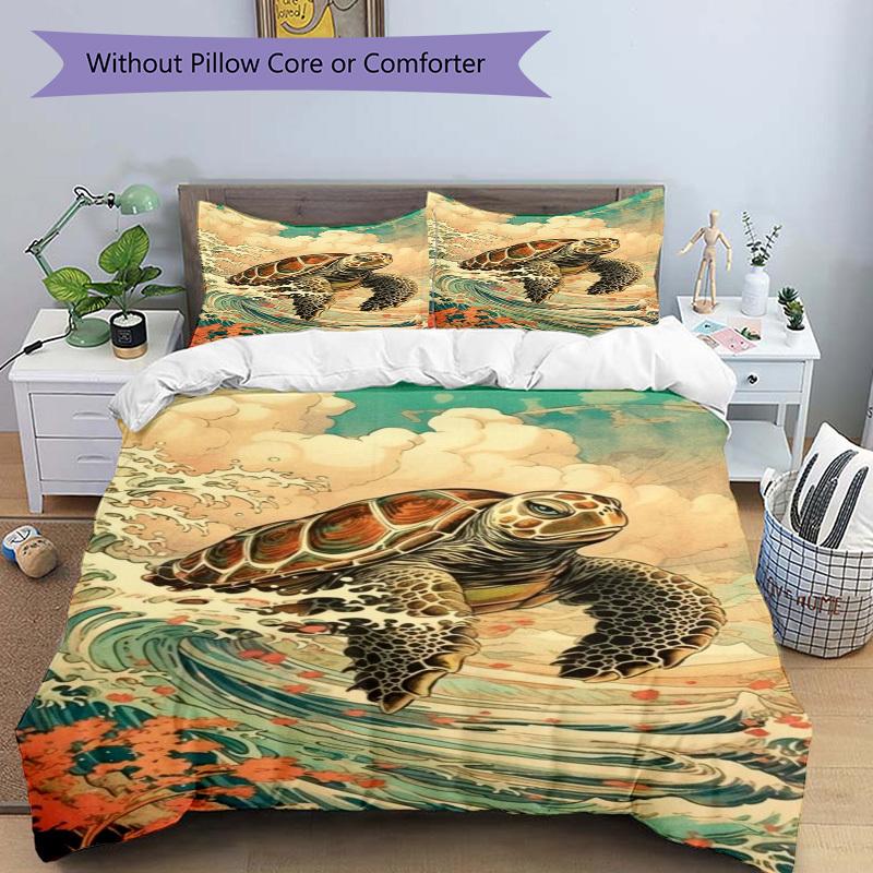 3pcs Turtle Wave Duvet Cover Set - Includes 1 Duvet Cover and 2 Pillowcases, No Quilt Core, All-Season Home Decor yy251111081
