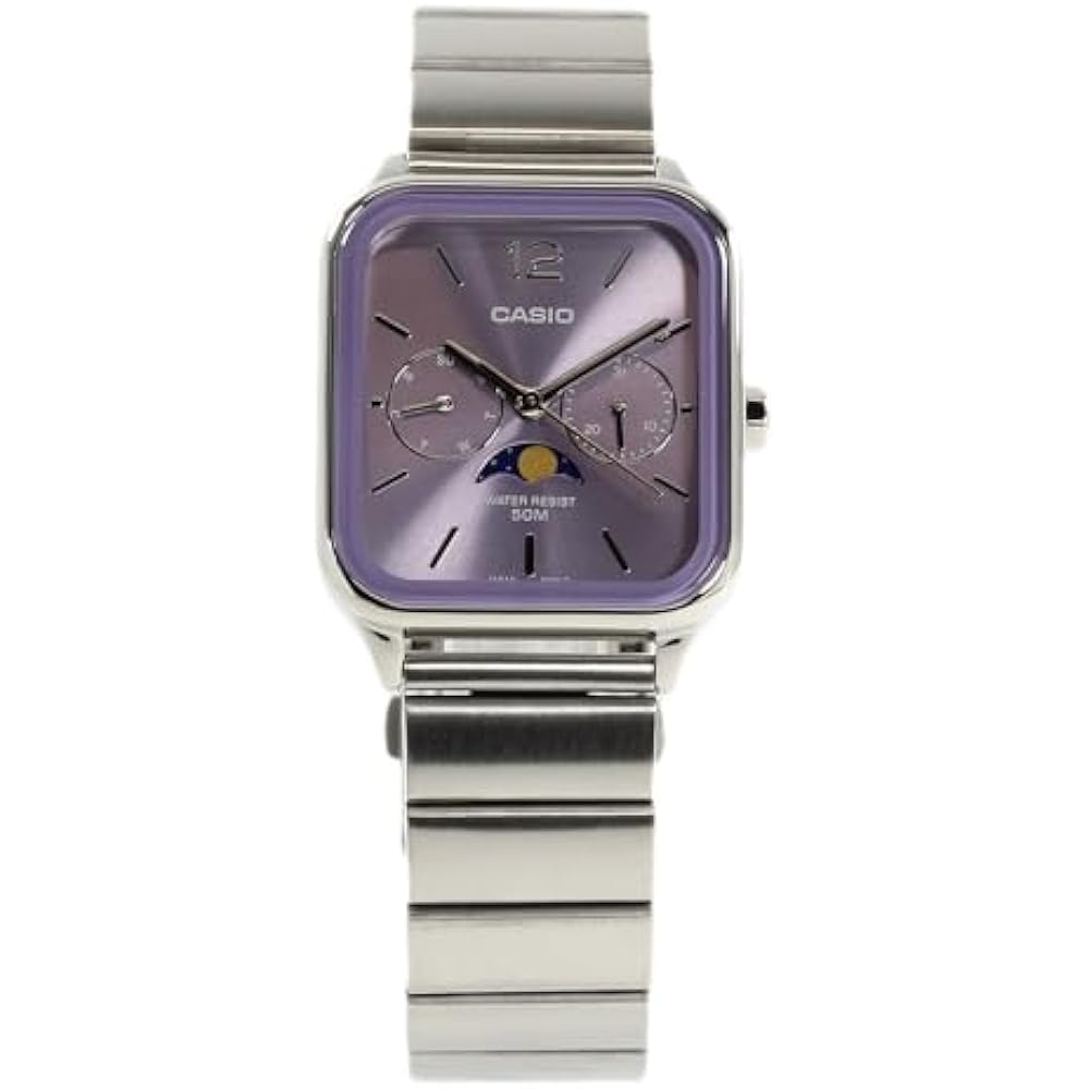 Casio СТАНДАРТНЫЕ MTP-M305D-6A Casio Квадратные Мужские Часы с Фазами Луны на Стальном Ремешке Фиолетовые [Пара...