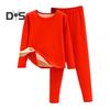 2 Pcs/Set Winter Top Pants Set Thick Plush Round Neck Long Sleeve Elastic Waist Warm Soft Cold Proof Homewear Pajamas Set Thermal Underwear Set