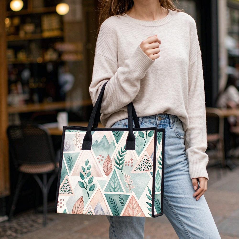 Fashion Geometric Leaf Printed Tote Bag Daily Casual Large Capacity Shopping Shoulder Handbag