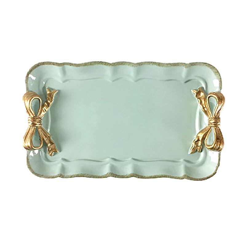 1 шт. Бант Романтическая десертная тарелка Цвет французского макарона Модный поднос из смолы с золотым покрытием