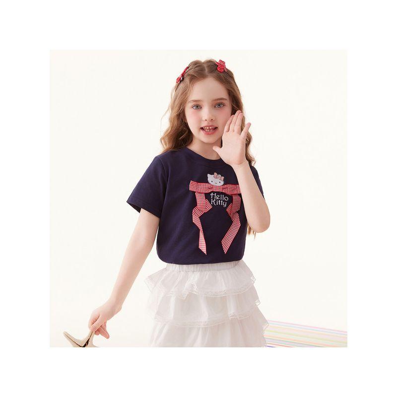 Hello Kitty Girls' Short-Sleeved T-Shirt 100% Cotton Bow Summer Short-Sleeved 2025 New Summer Top