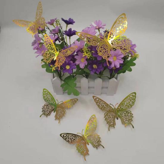 12 Pcs 3D Butterfly Wall Decor 3 Sizes Hollow Butterfly Decoration for Birthday Party Cake Topper Removable Wall Murals Decal for Kids Room