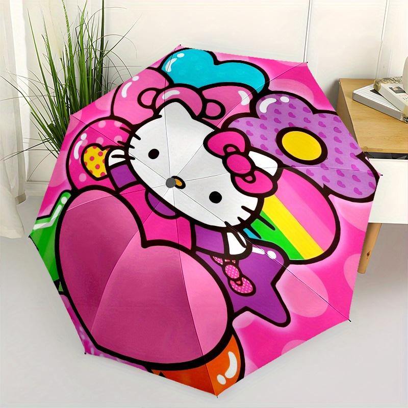 Hello Kitty,Rainbow Automatic Folding Umbrella-Simple 8-Rib Design, Bright Cartoon Pattern, Durable Iron Frame, Suitable For Travel, Outdoor