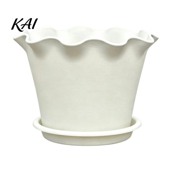 Plant Containers for Flowers Wavy Edge Planter with Saucer, Thickened Flower Pot Simple Style Planting Drainage Holes, Modern Indoor Outdoor