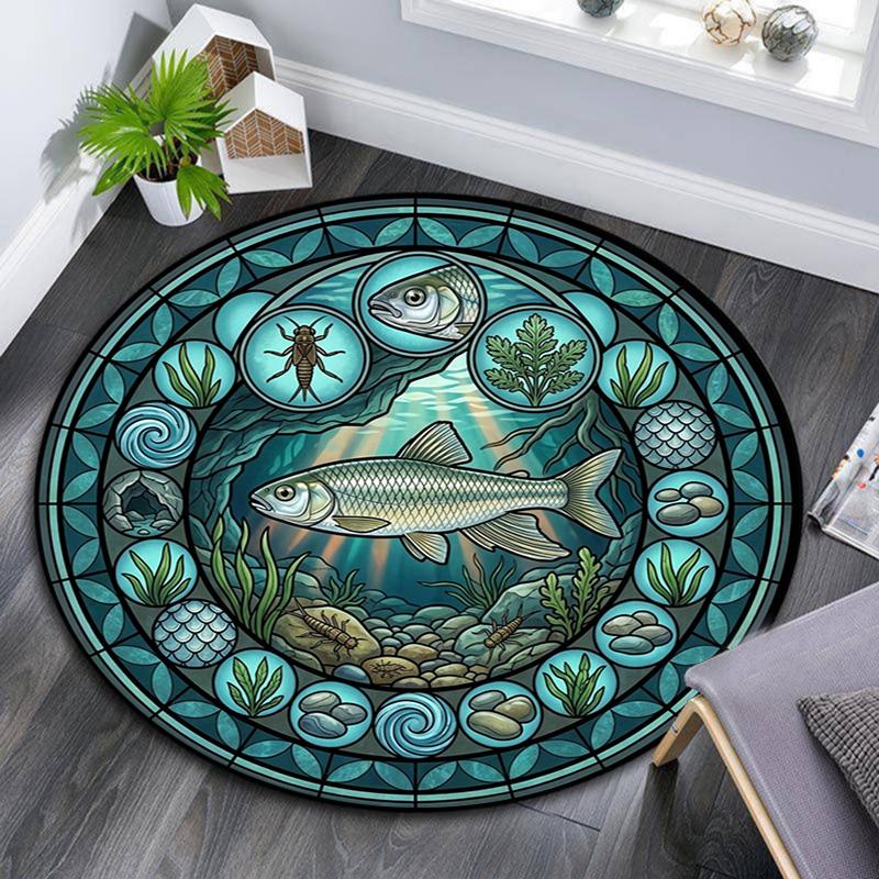 Aquatic Life Glass Round Area Rug Under Office Chairs Bedroom Living Room Home Decor