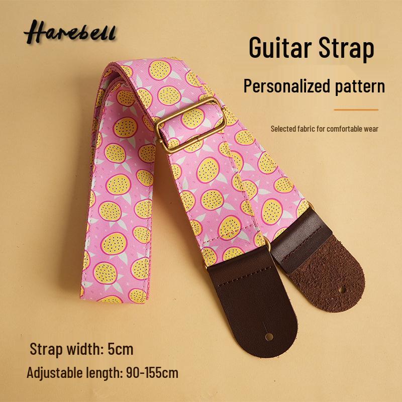 Guitar Strap - Pink Passion Fruit Pattern, Adjustable Buckle, Model PO-028.