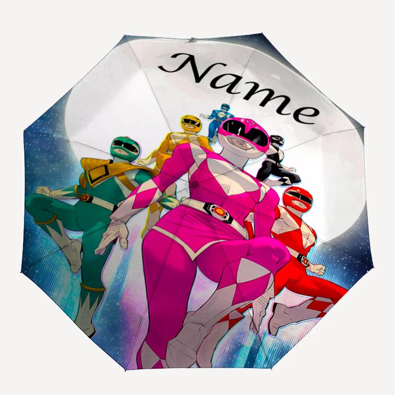 Personalized Name Mighty Morphin Power Rangers Print Umbrella - Automatic Open/Close, Eight-Rib Durable Frame, Automatic Folding Umbrella