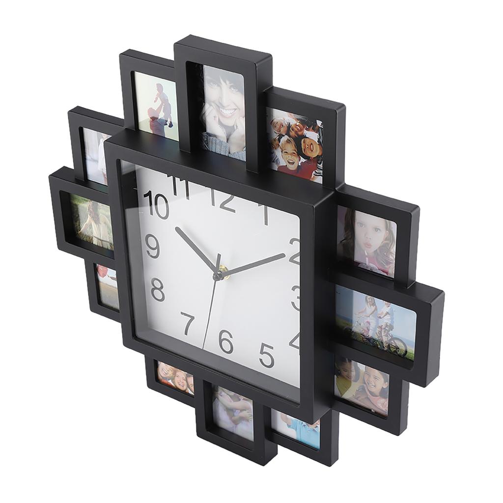 2 In 1 Plastic Wall Clock Photo Frame Black Modern Home Decor Living Room Decoration