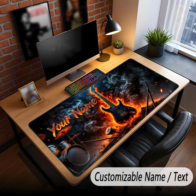 Music Guitar Theme Custom Mouse Pad Personalized With Name Text Customized Desk Mat For Office Home Decor