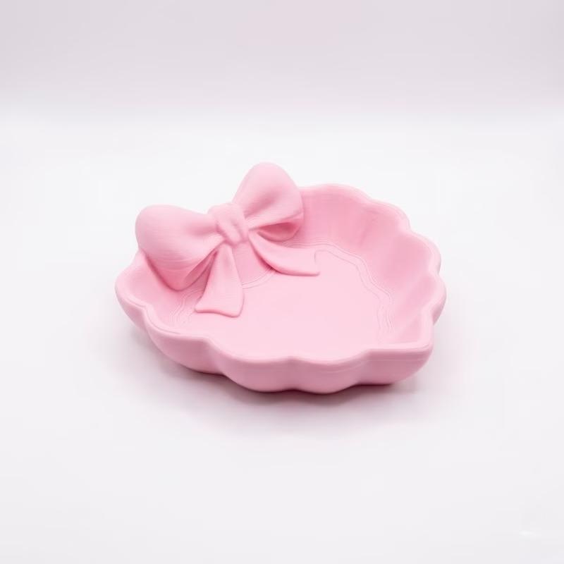Heart-Shaped 3D Printed Jewelry Tray With Pink Bow, Elegant Decor For Table, Sink & Office Desk, Perfect For Jewelry Storage