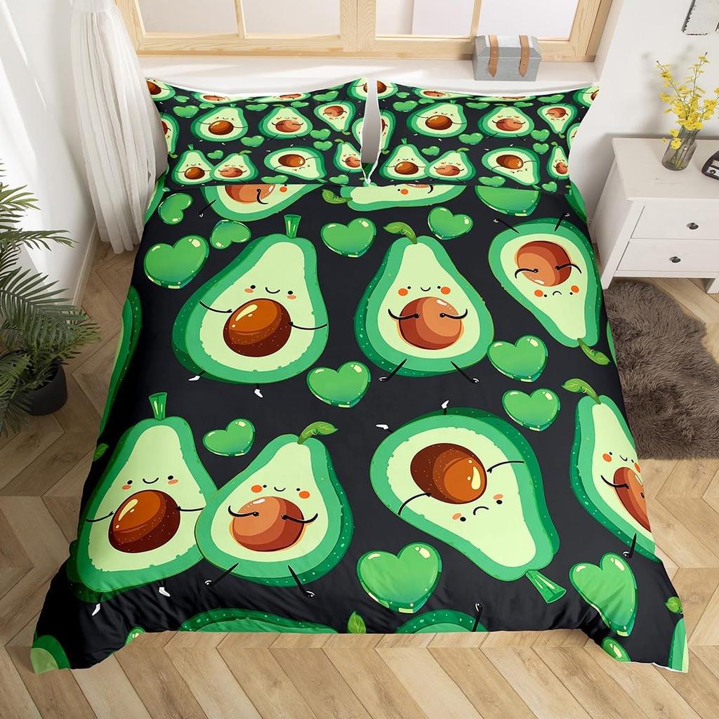 Avocado Duvet Cover Twin Queen Kawaii Green Tropical Fruit Bedding Set for Kids Girl Botanical Comforter Cover with 2 Pillowcase