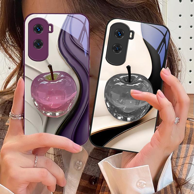 Прозрачный цветной яблоко Для Honor 200 90 8X 9X Pro Lite P50 P40 Nova 10 11i P60 Magic4 6 Mate 20 50 Закаленное стекло Чехол для телефона