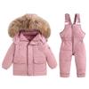 Winter Baby 2Pcs Set Children Winter Down Jacket and Jumpsuit Thicken Boy Girls Ski Suit Fur Collar Warm Kids Snowsuit