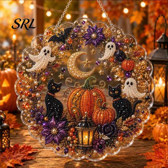 Acrylic Pendant for Home Decoration Halloween Hanging Ornament, 2D Flat Pendant, Ghost Skull Whimsical Porch Witch Indoor Outdoor Window Door