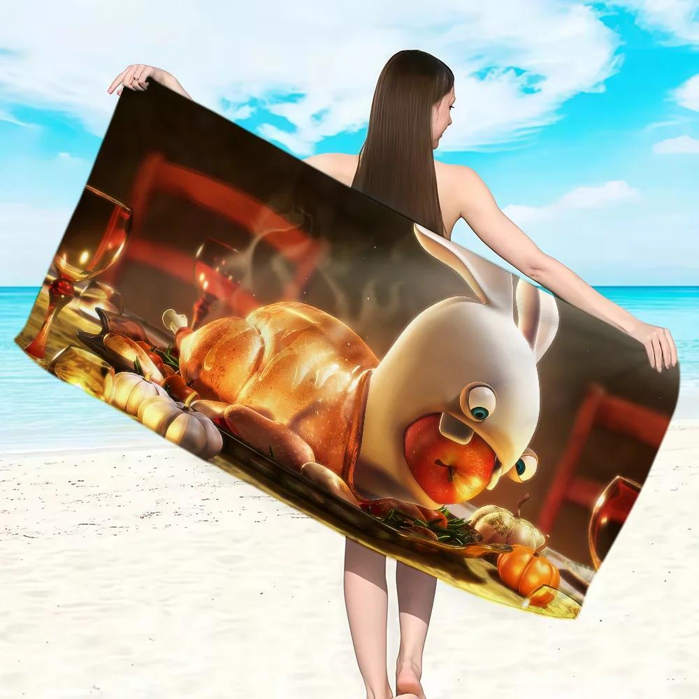 Anime R-Raving Cute Rabbids Towel Soft Lightweight Anti-Sand Large Beach Towel Quick-Drying Bath Sports Family