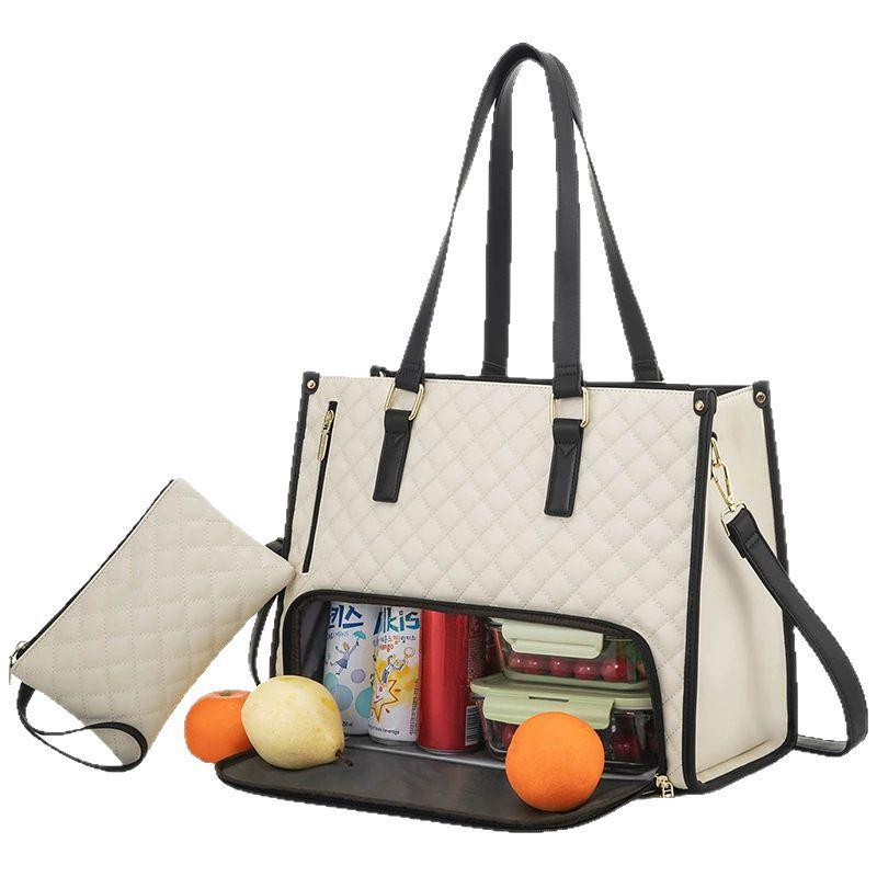 2 In 1 Handbag Lunch Bag Combination Bag Large Handbag Women'S Insulated Lunch Box Women'S Oblique Cross Computer Bag