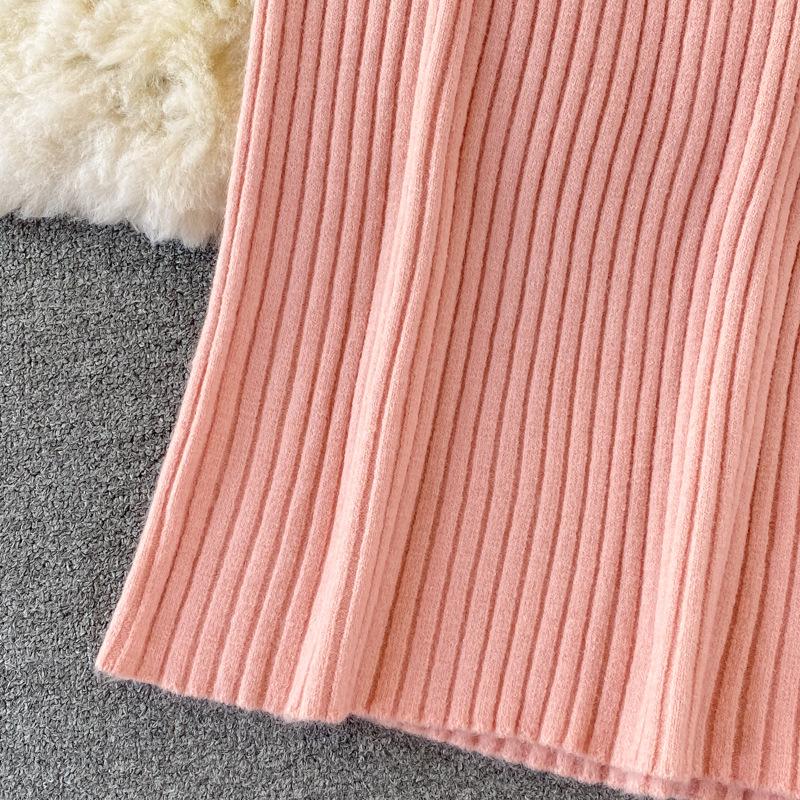 Осенний женский комплект платья-свитера, шикарный короткий вязаный свитер, топ с бретелькой на шее, платье с v-образным вырезом, темпераментное платье на бедрах, многослойный комплект из двух предметов