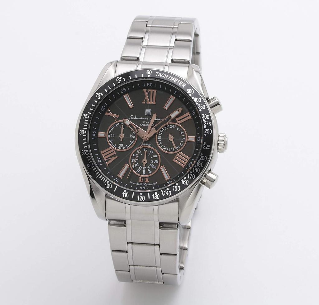 Часы-хронограф на солнечной батарее с радиоприемником, водонепроницаемые, черные, с часовой тканью BKPG [Salvatore Mara] мужские