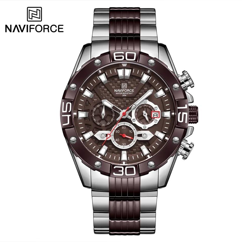 Naviforce NF8019 High Quality Men Hour Stylish Stainless Steel Band Waterproof Watch Character Casual Wrist Watch Made in China